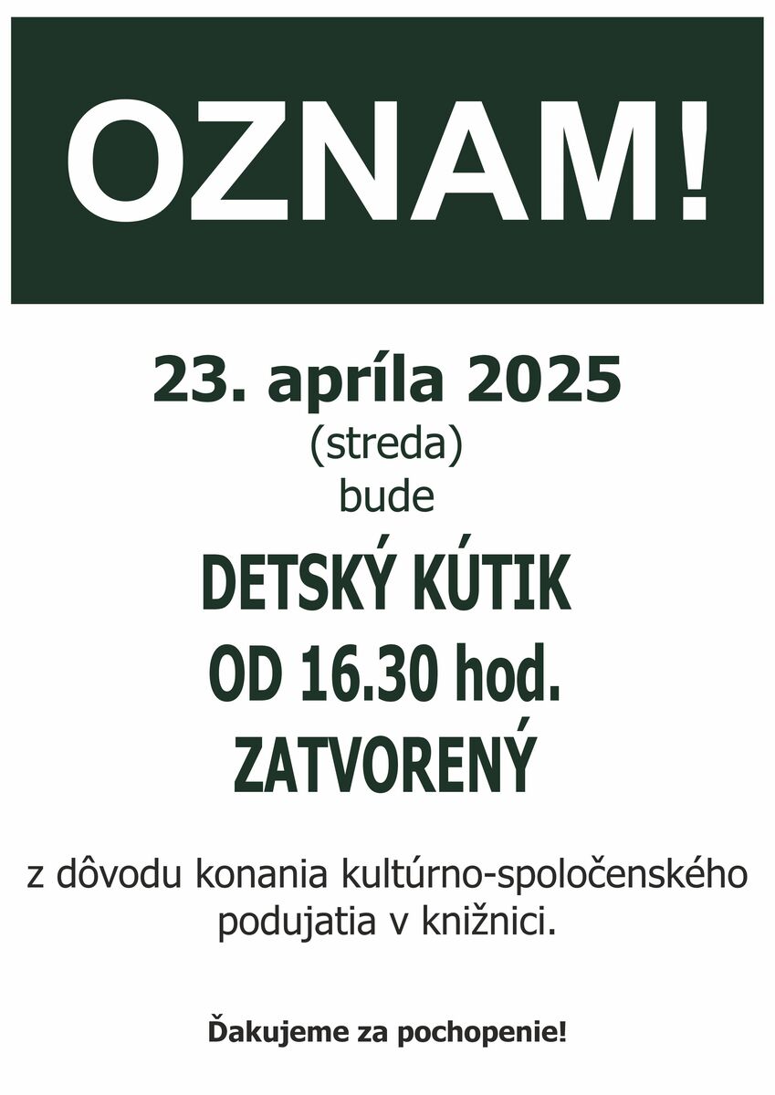 Oznam organizacnych 23.4.2025