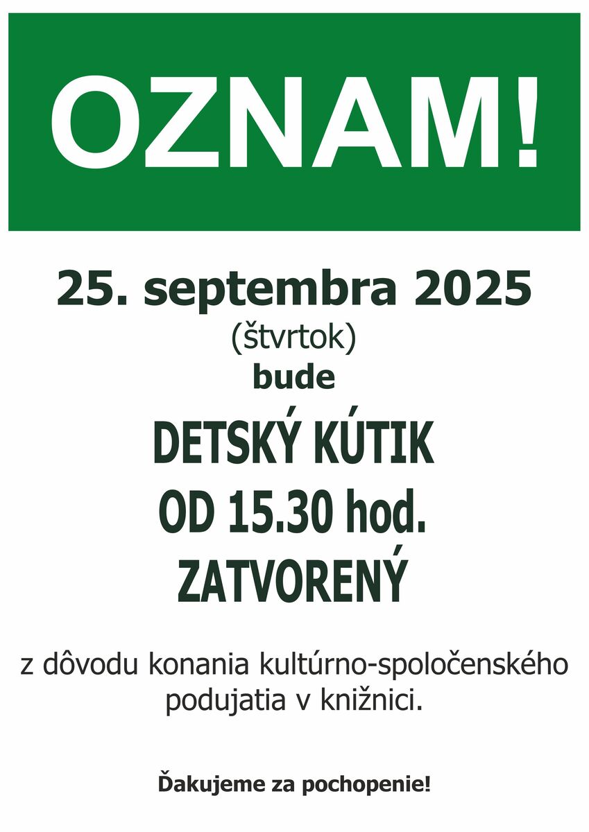 Oznam organizacnych 25 09 2025
