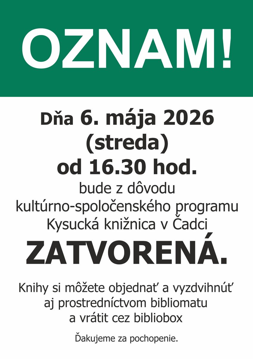 Oznam organizacnych 06052026