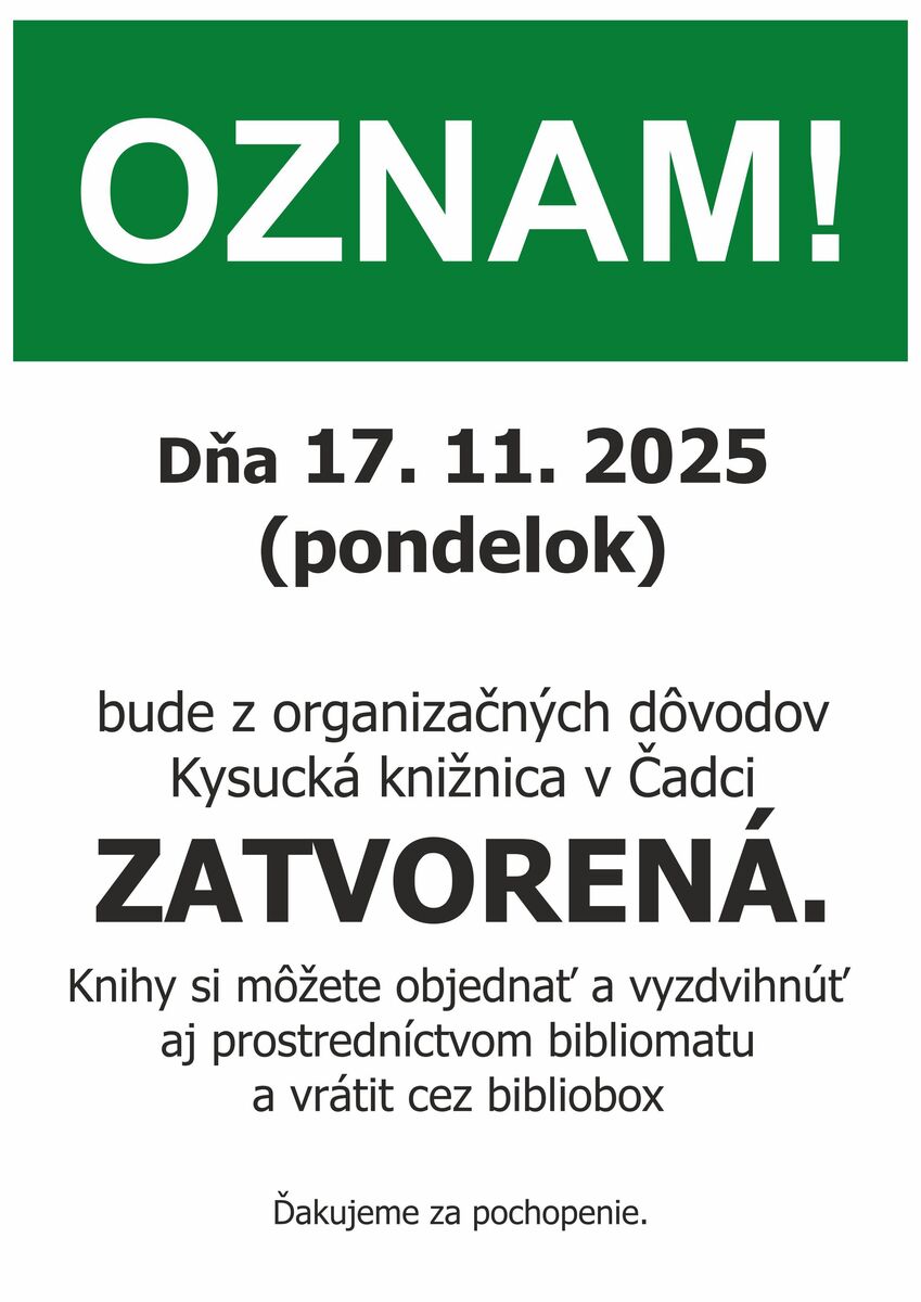 Oznam organizacnych 17 11 2025