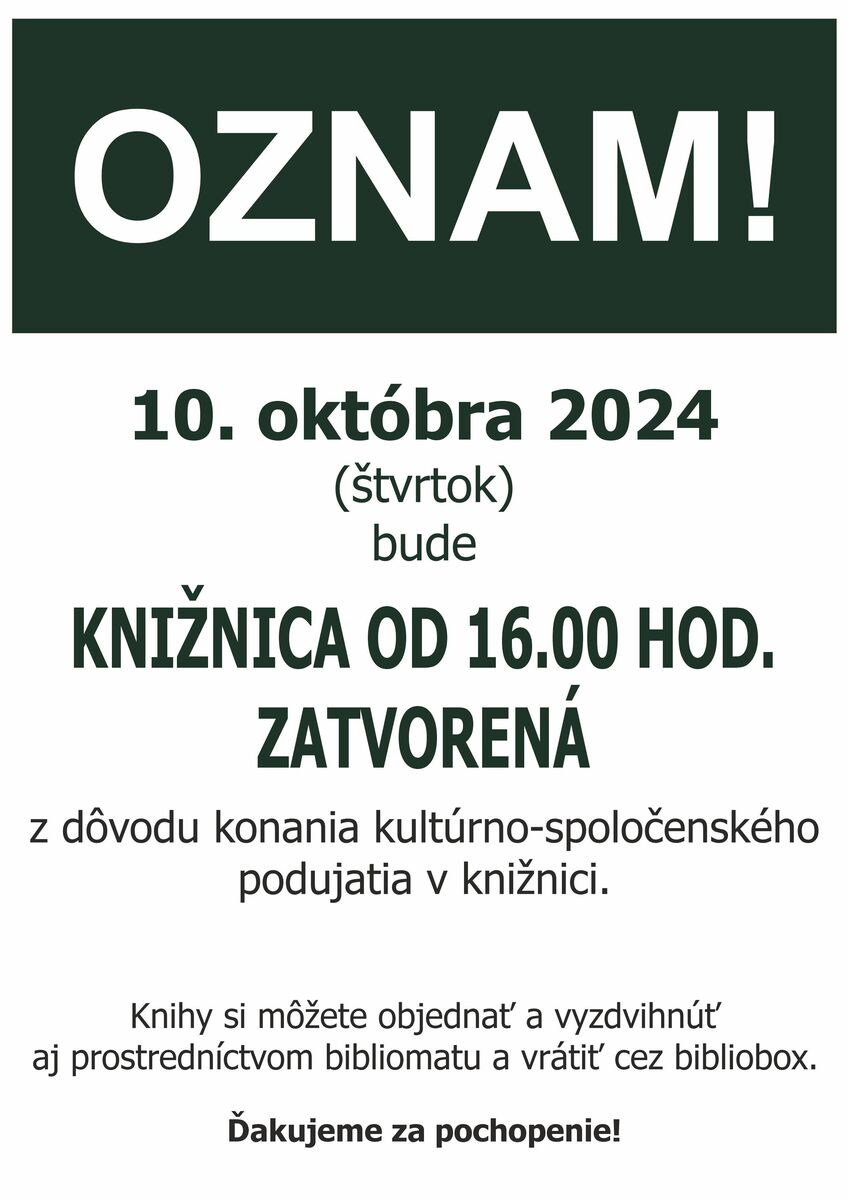 Oznam organizacnych 10 10 2024