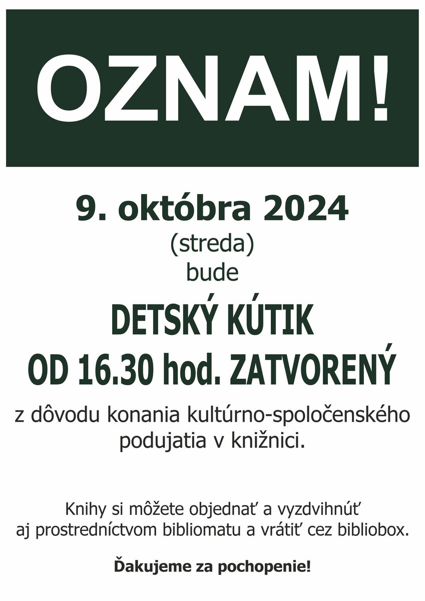 Oznam organizacnych 9 10 2024
