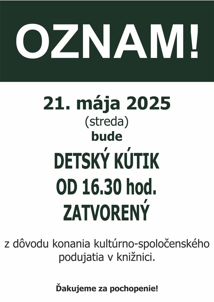 Oznam organizacnych maj