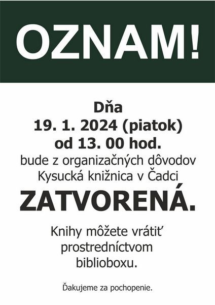 Oznam KK zavreta