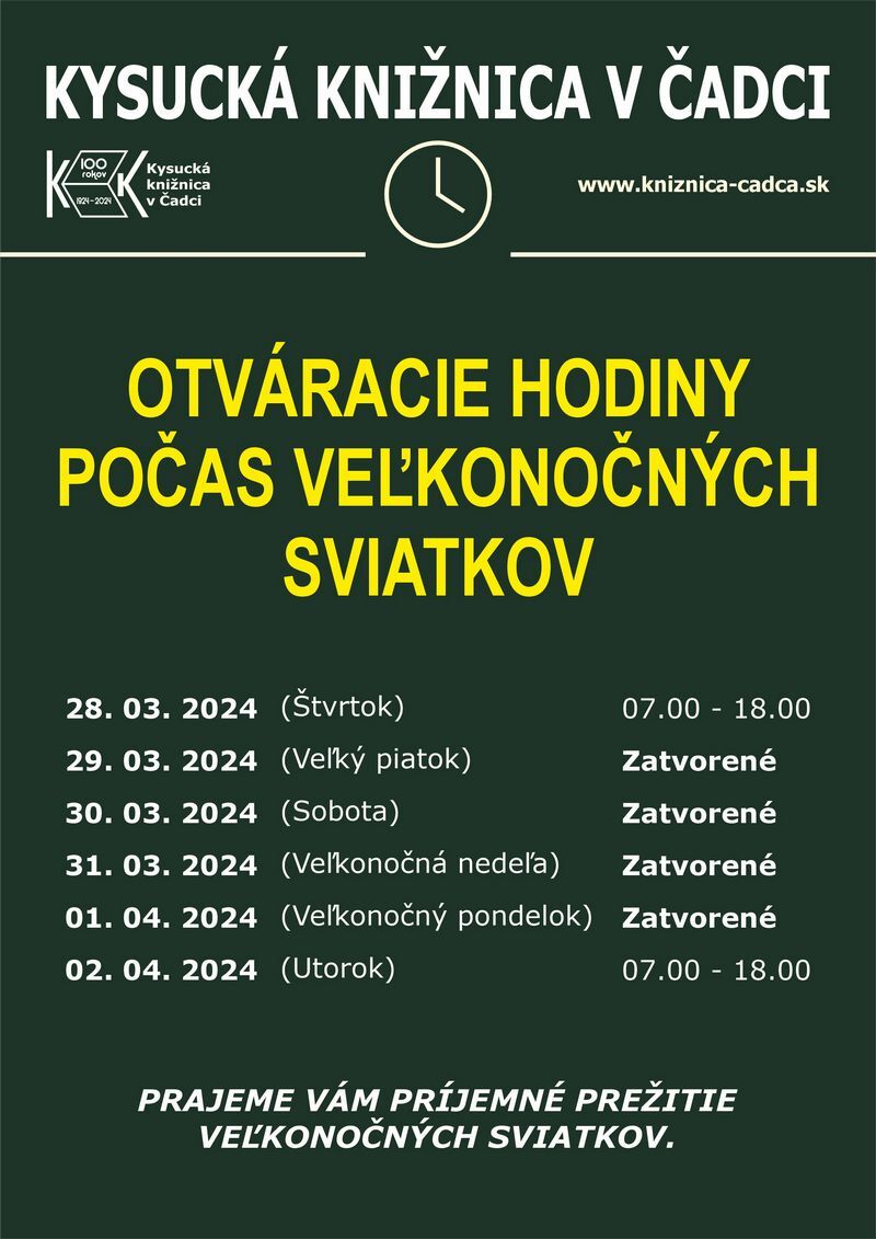 otvaracie hodiny Velkonocne sviatky