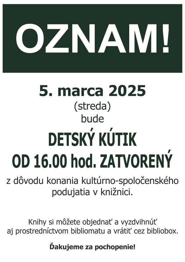 Oznam organizacnych 05 03 2025