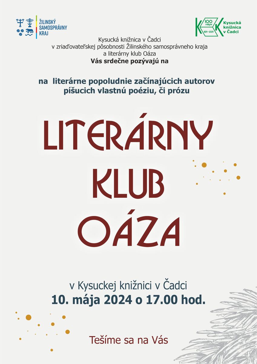 Pozvanka na stretnutie literarneho klubu Oaza 10.05.2024