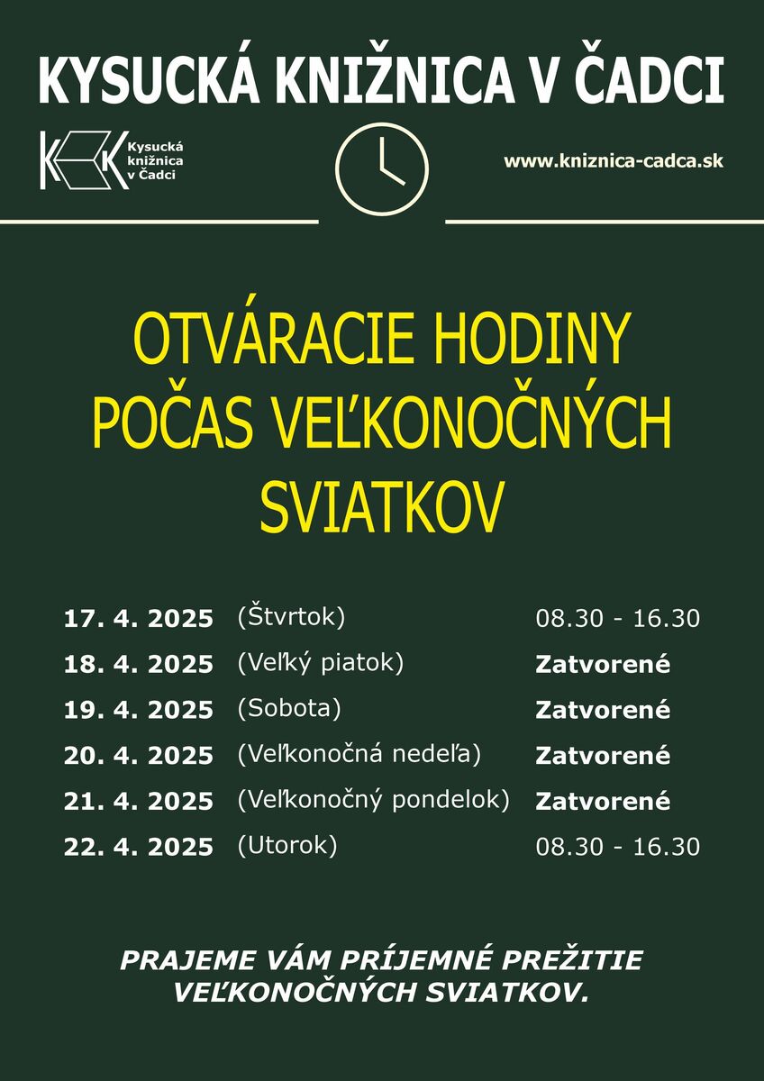 otvaracie hodiny velka noc